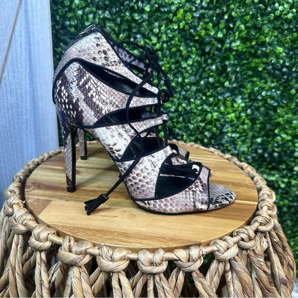 Zara lace‎ up snake skin heels euc